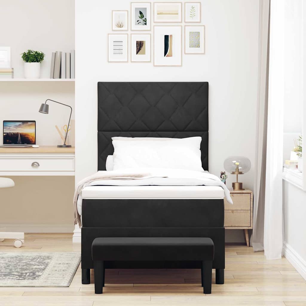Box spring seng med hovedgærde Sort 200 x 100 cm Fløjl