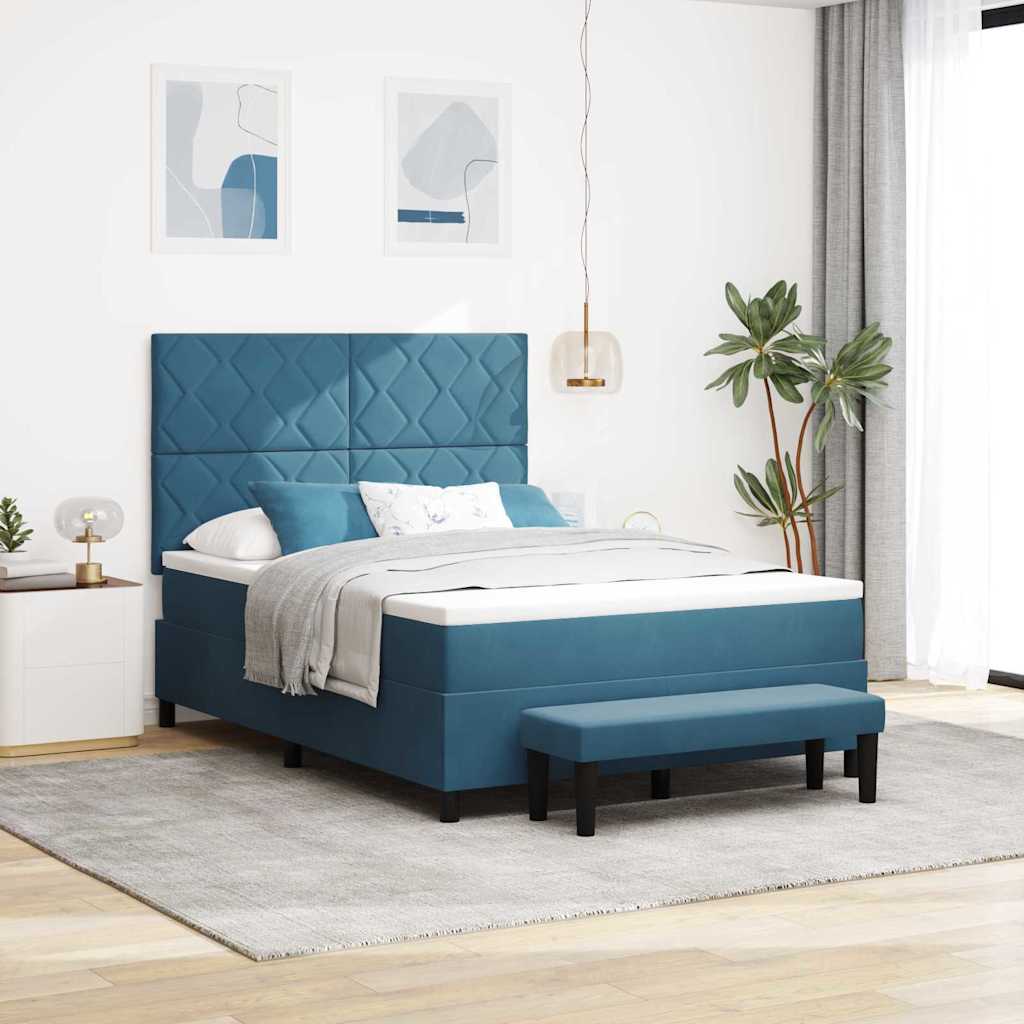 Box spring seng med hovedgærde Mørkeblå 200 x 140 cm Fløjl