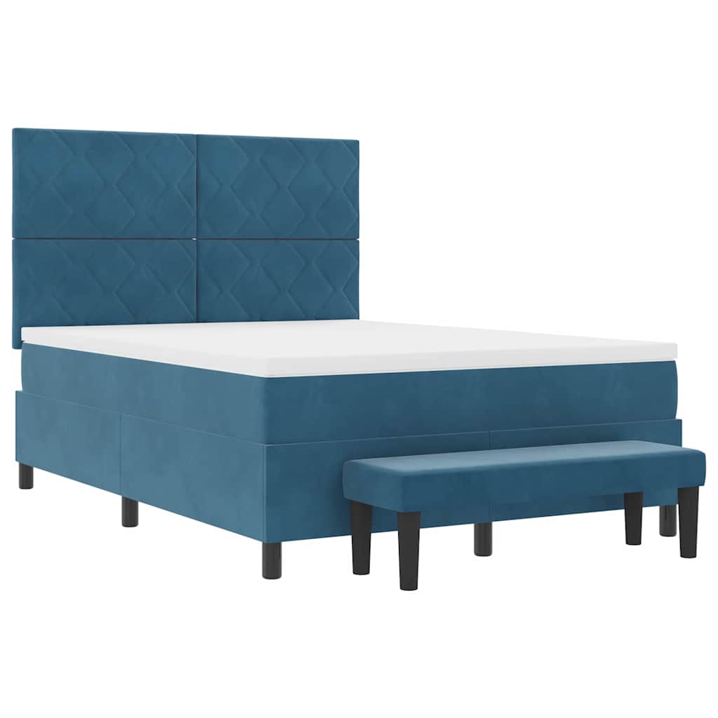 Box spring seng med hovedgærde Mørkeblå 200 x 140 cm Fløjl