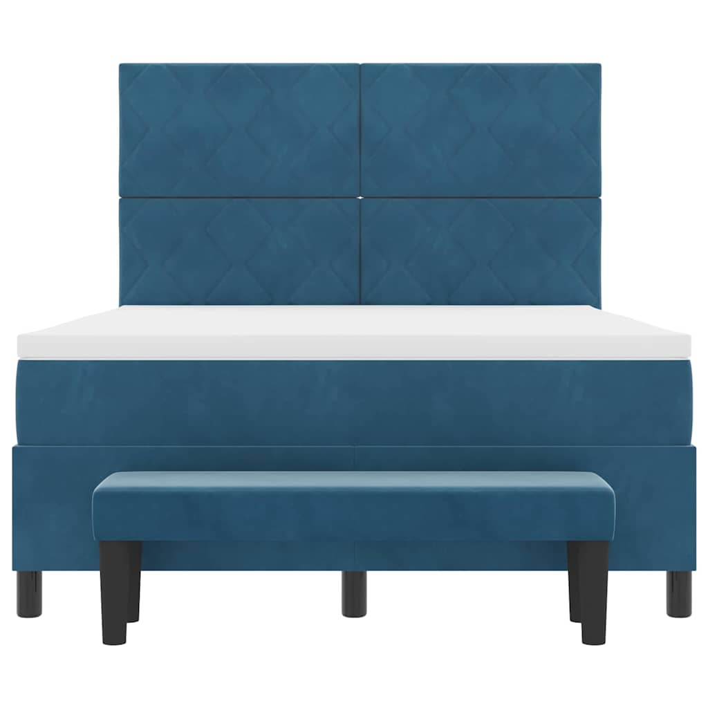 Box spring seng med hovedgærde Mørkeblå 200 x 140 cm Fløjl