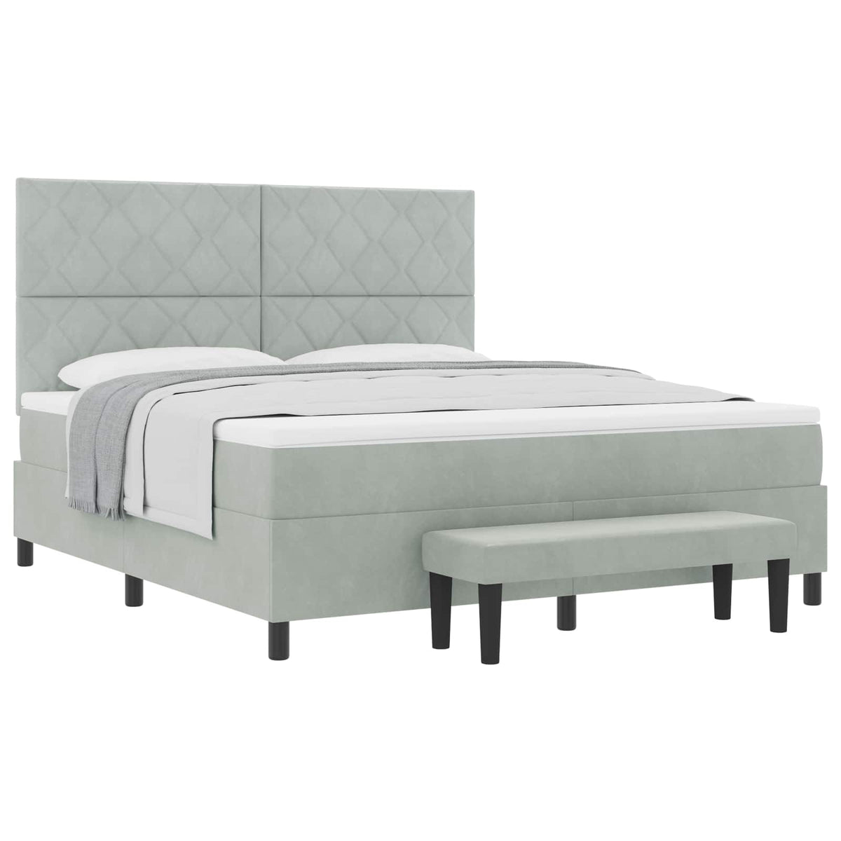 Box spring seng med hovedgærde Lysegrå 200 x 180 cm Fløjl