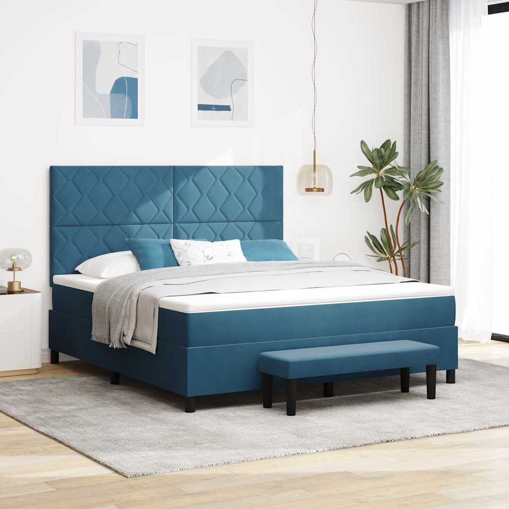 Box spring seng med hovedgærde Mørkeblå 200 x 180 cm Fløjl