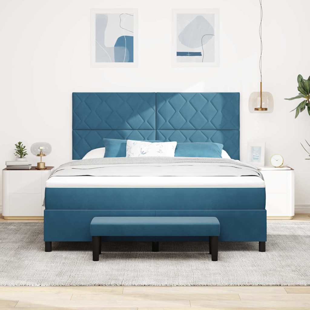 Box spring seng med hovedgærde Mørkeblå 200 x 180 cm Fløjl