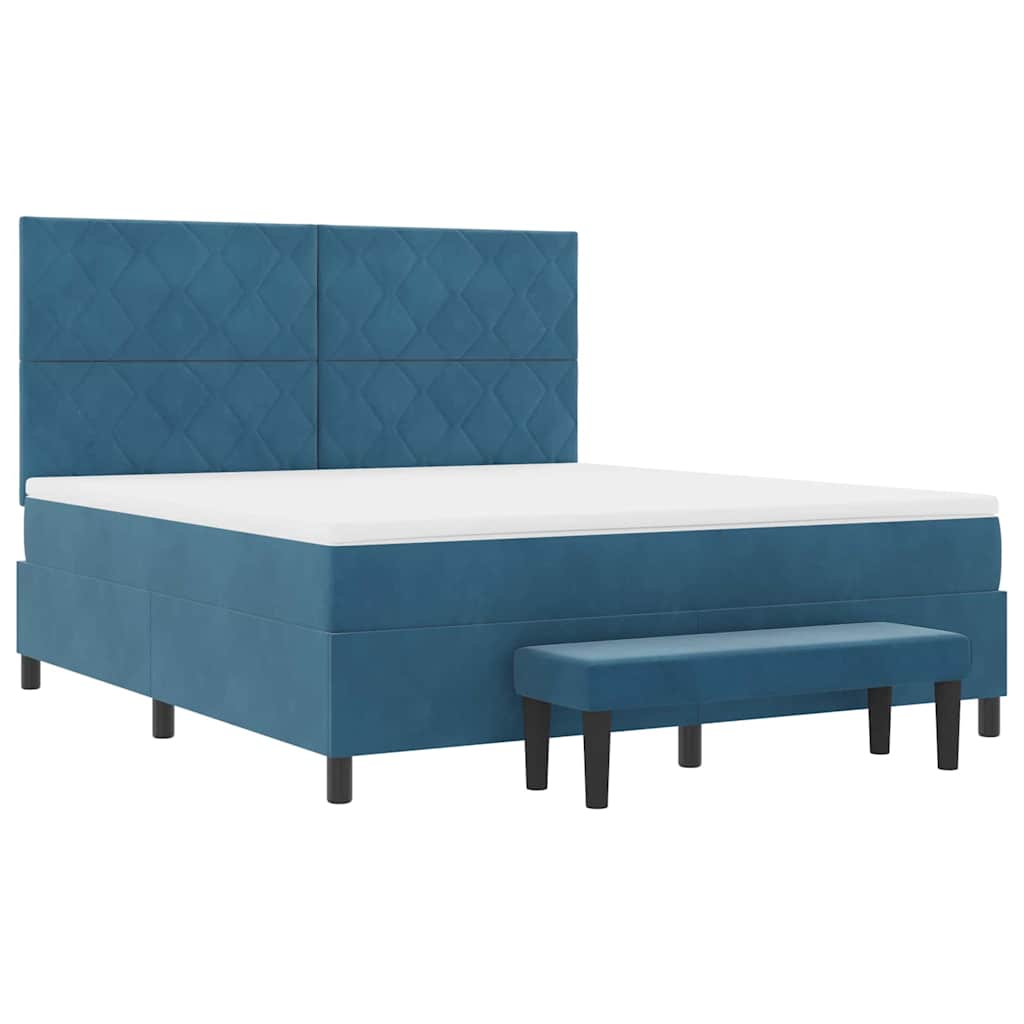 Box spring seng med hovedgærde Mørkeblå 200 x 180 cm Fløjl