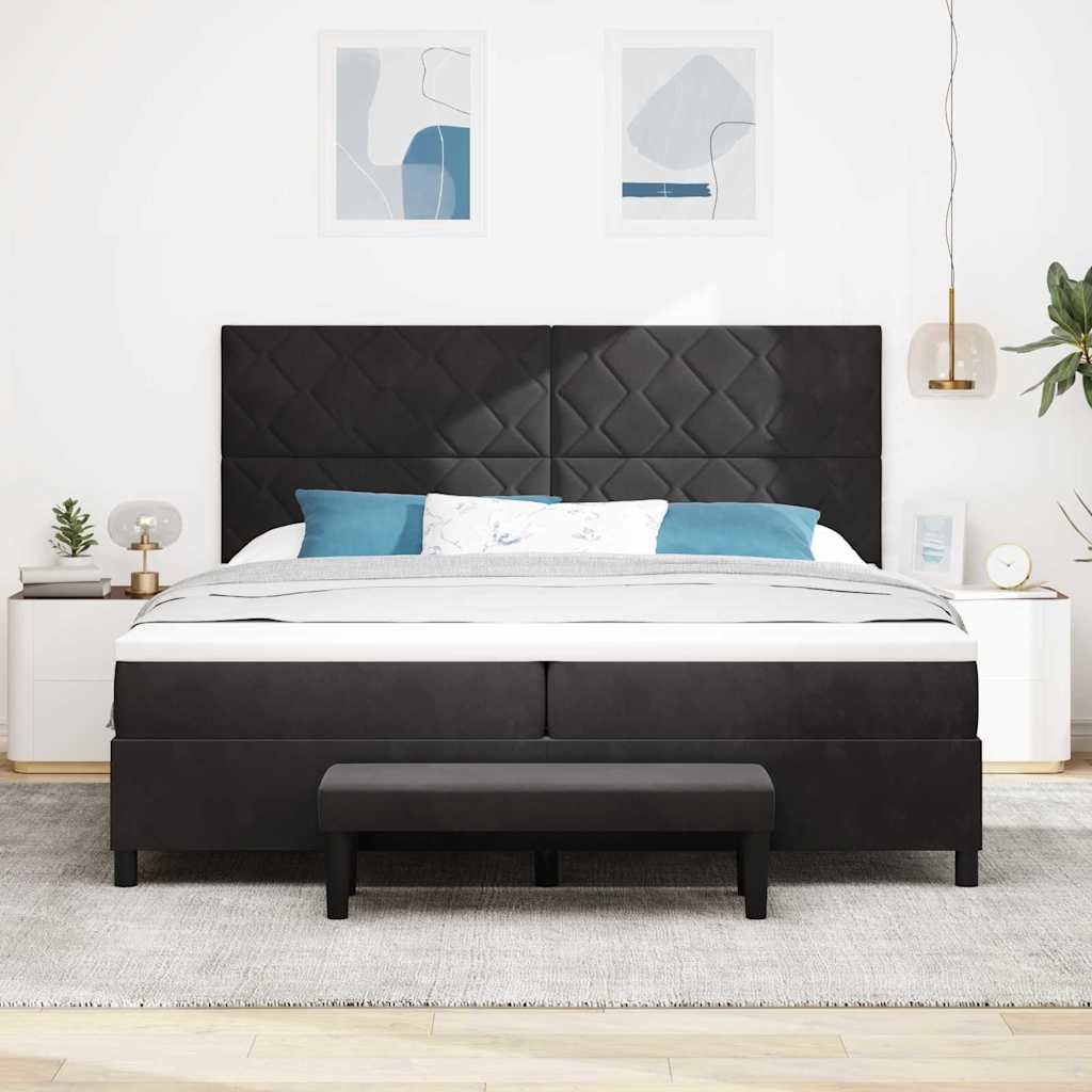 Box spring seng med hovedgærde Sort 200 x 200 cm Fløjl