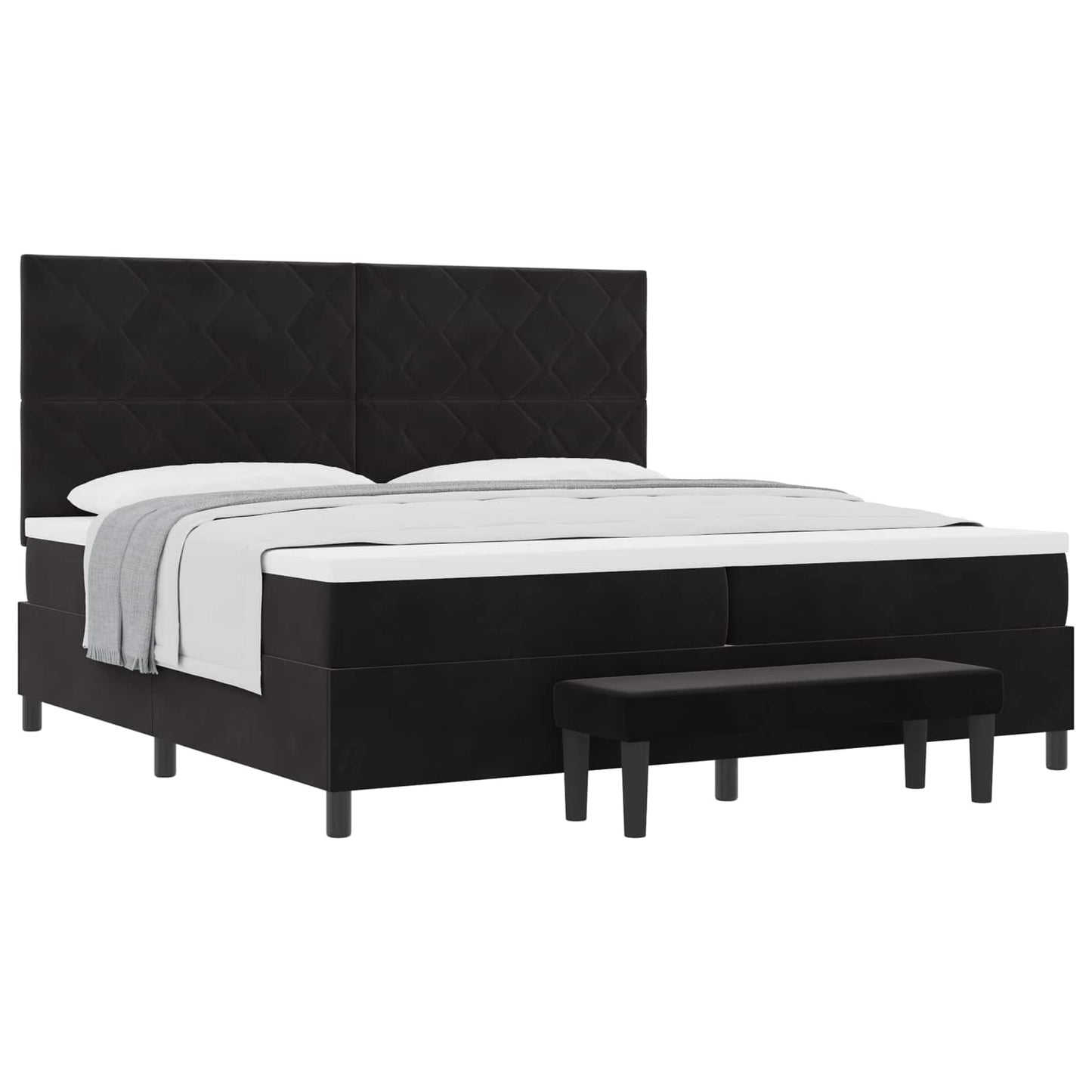 Box spring seng med hovedgærde Sort 200 x 200 cm Fløjl