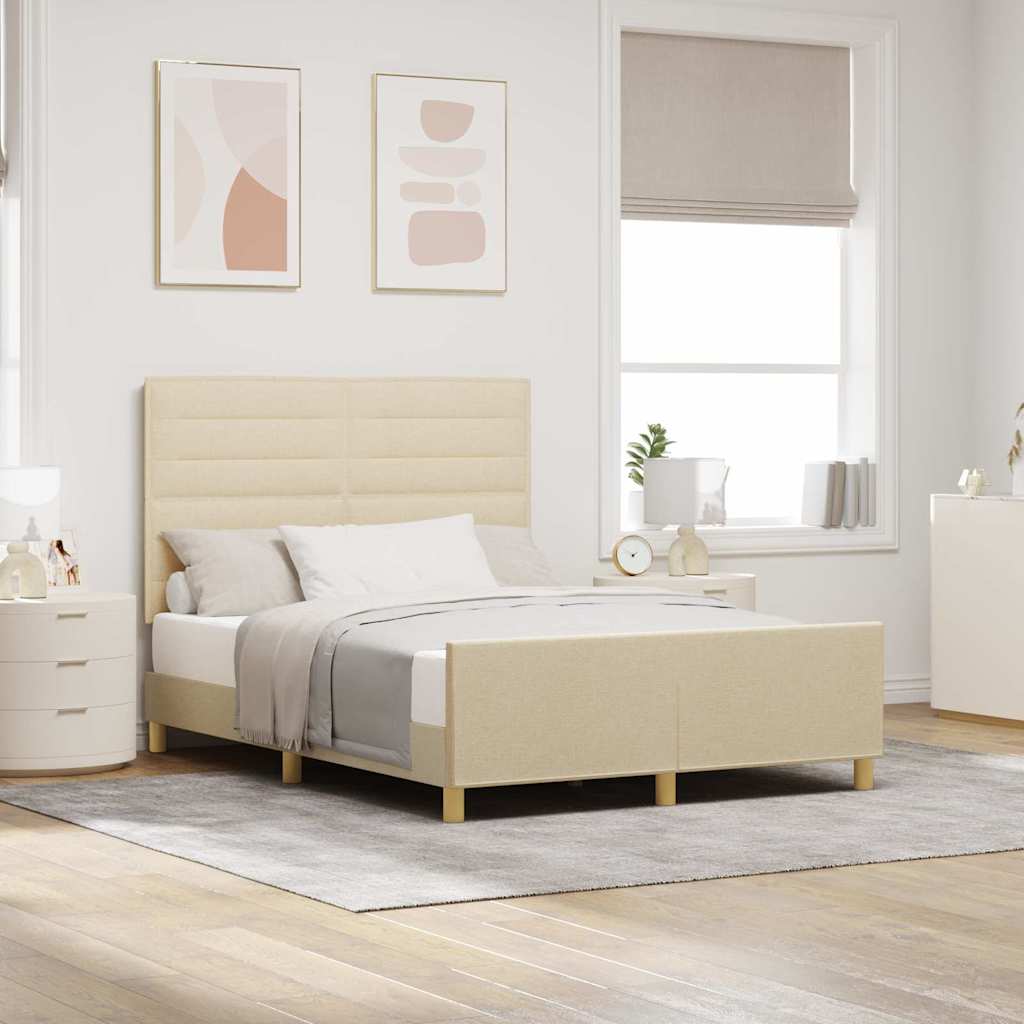 Sengestel med hovedgærde Creme 140 x 200 cm Stof