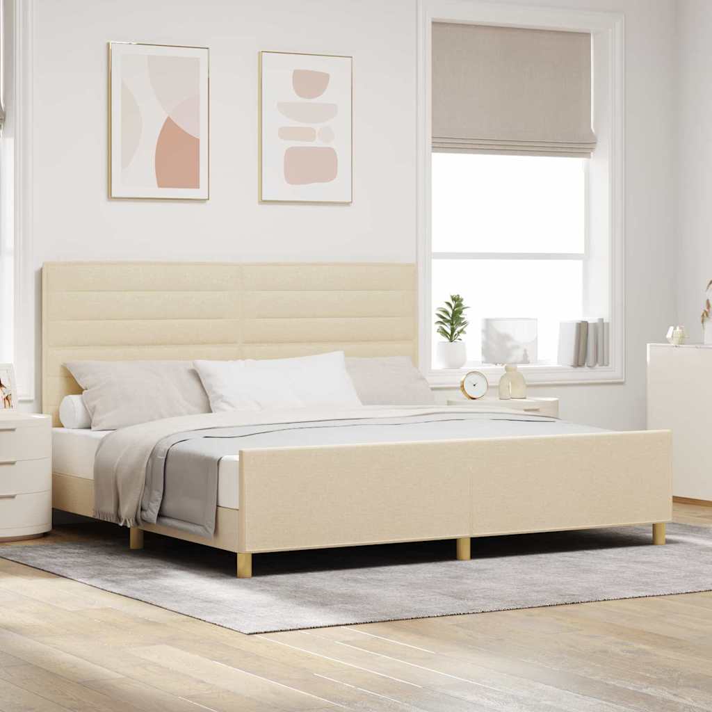 Sengestel med hovedgærde Creme 200 x 200 cm Stof