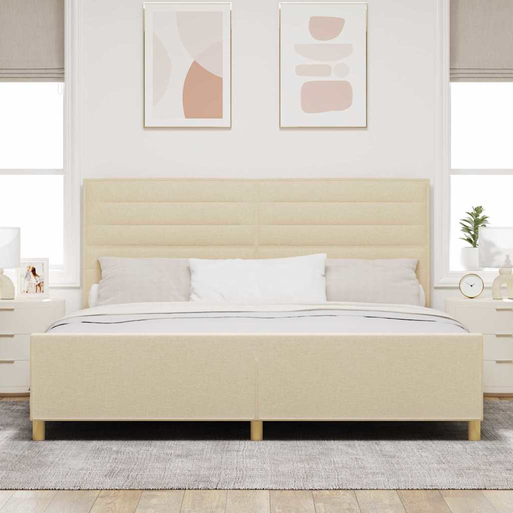 Sengestel med hovedgærde Creme 200 x 200 cm Stof