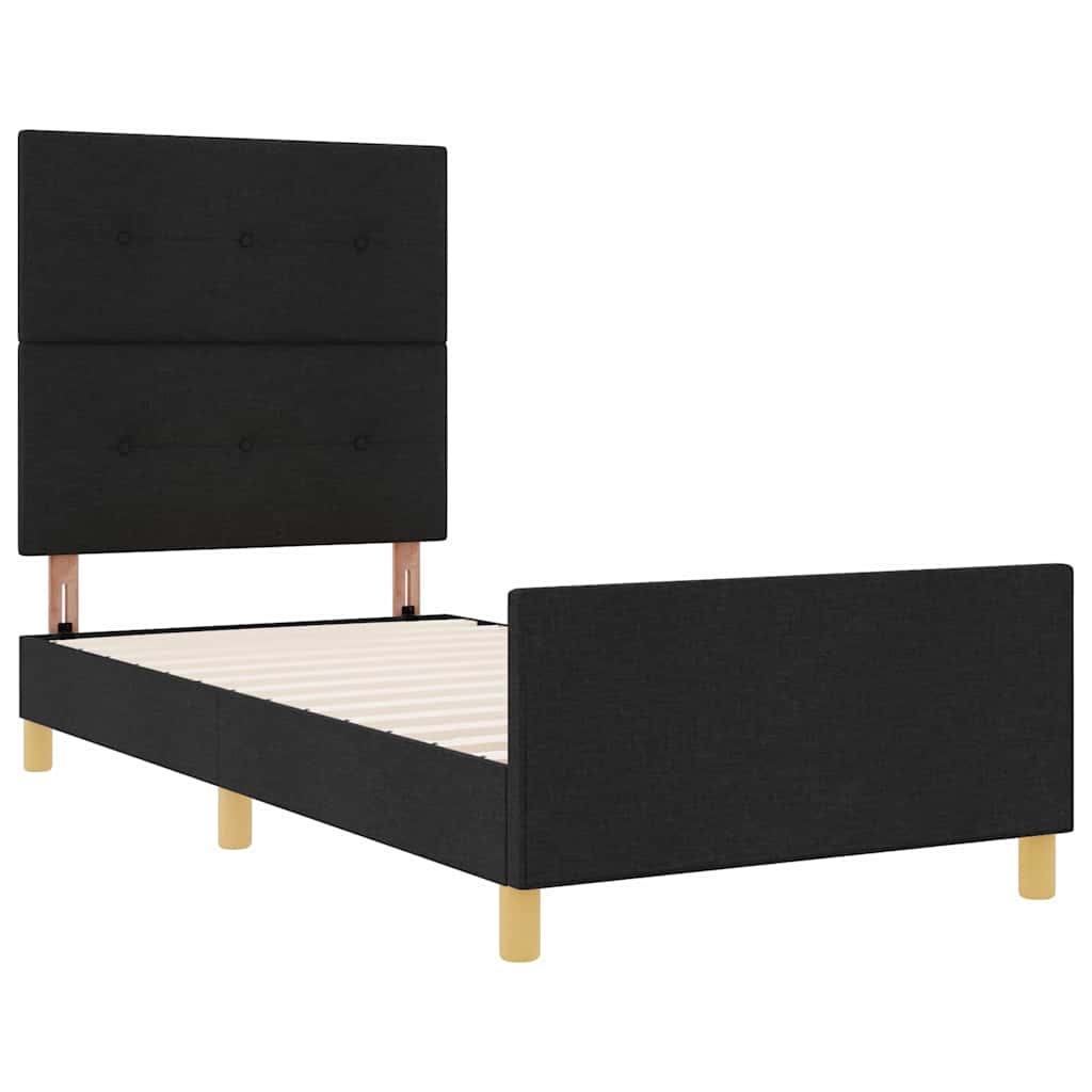 Sengestel med hovedgærde Sort 90 x 190 cm Stof