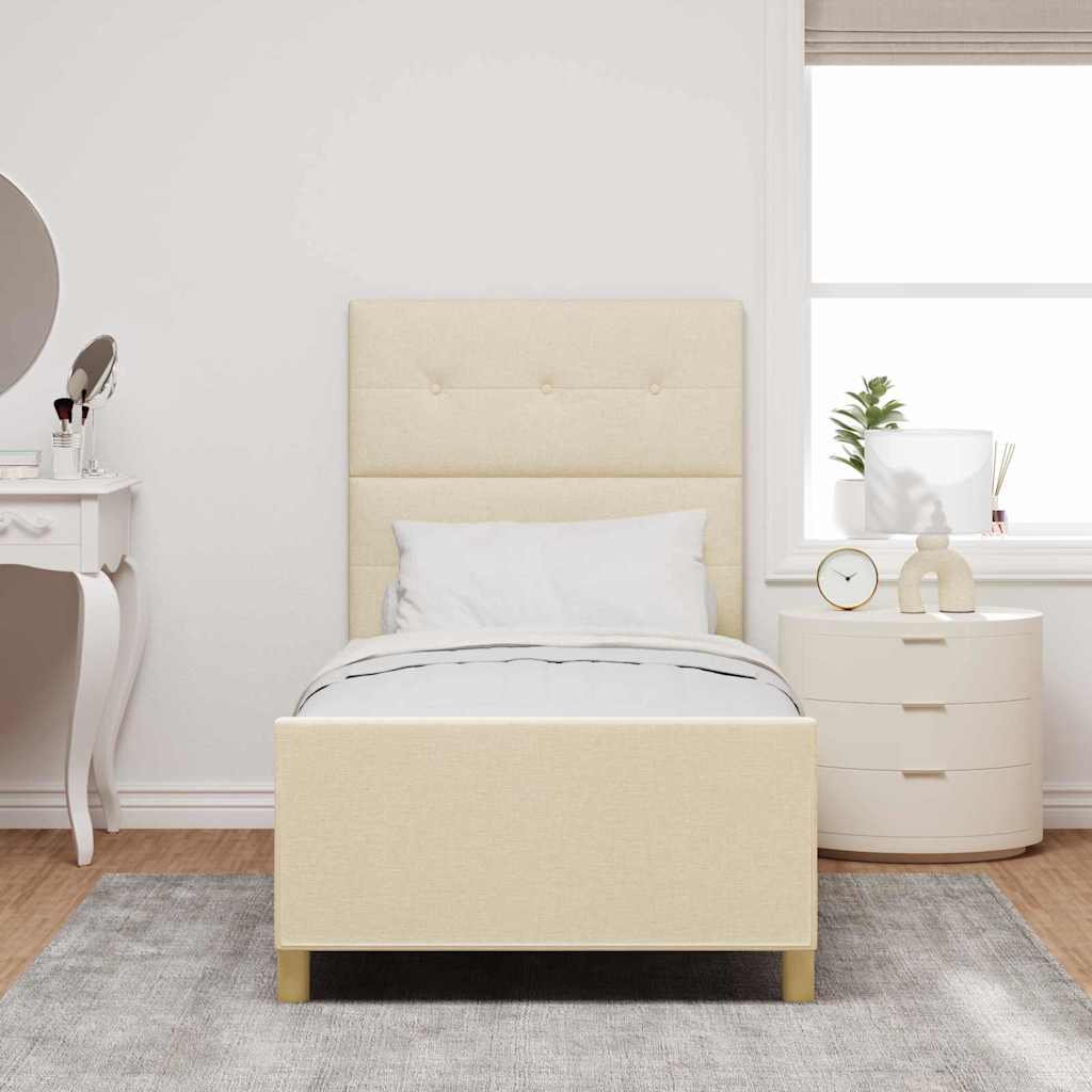 Sengestel med hovedgærde Creme 90 x 200 cm Stof
