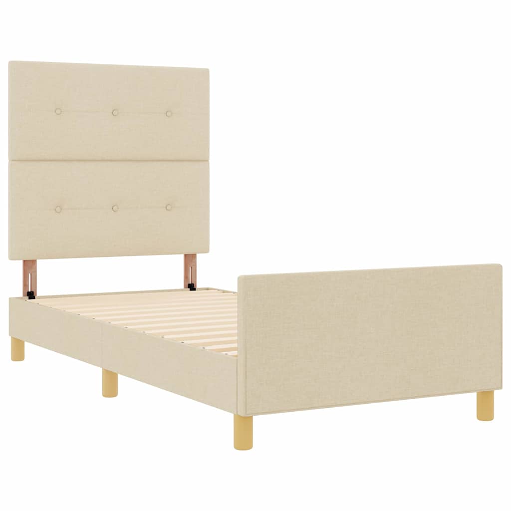 Sengestel med hovedgærde Creme 90 x 200 cm Stof