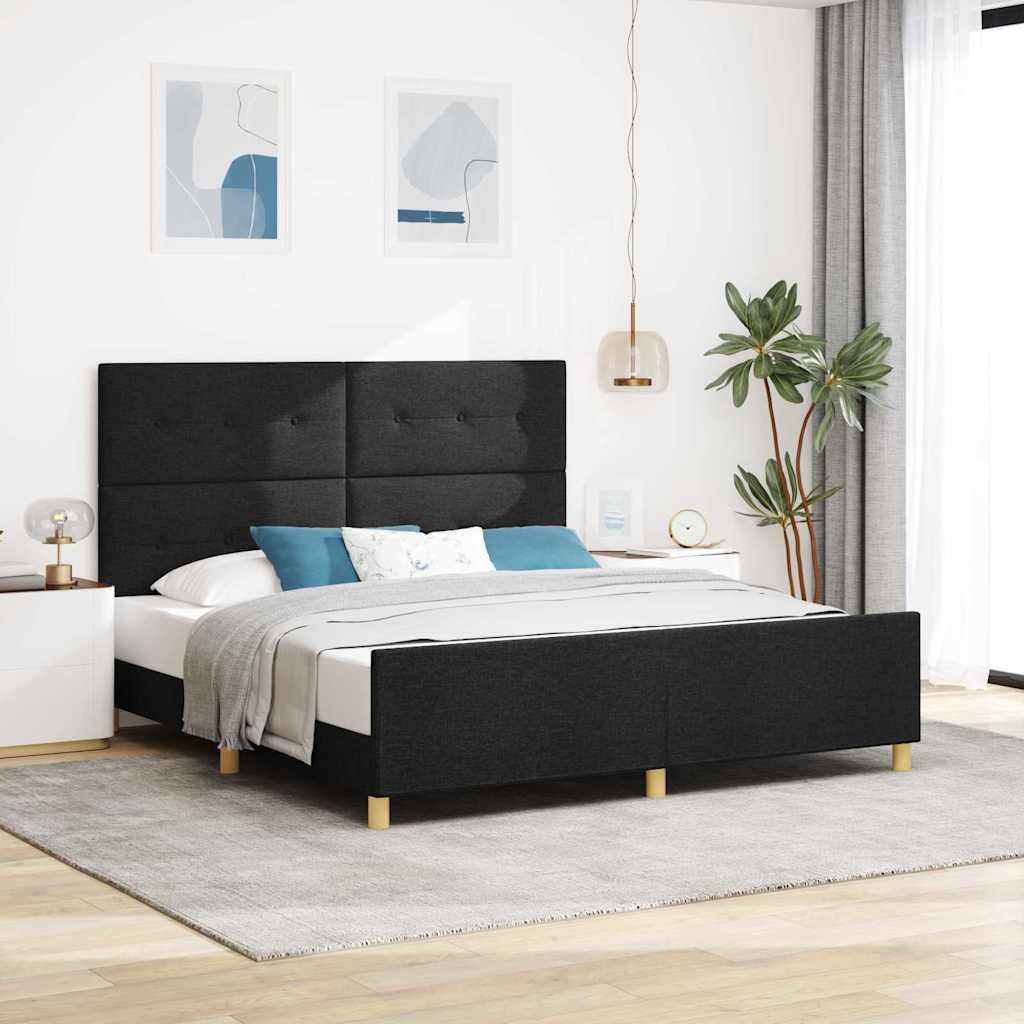 Sengestel med hovedgærde Sort 180 x 200 cm Stof