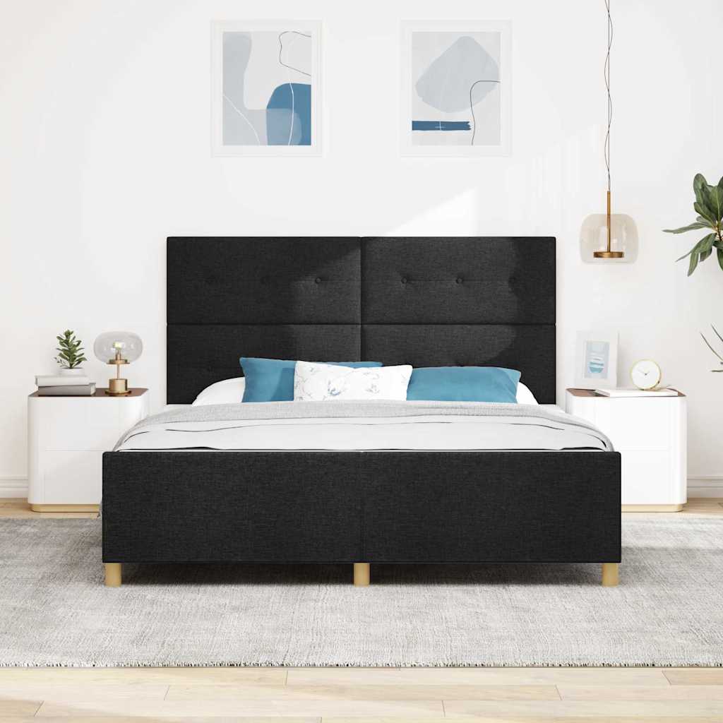 Sengestel med hovedgærde Sort 180 x 200 cm Stof