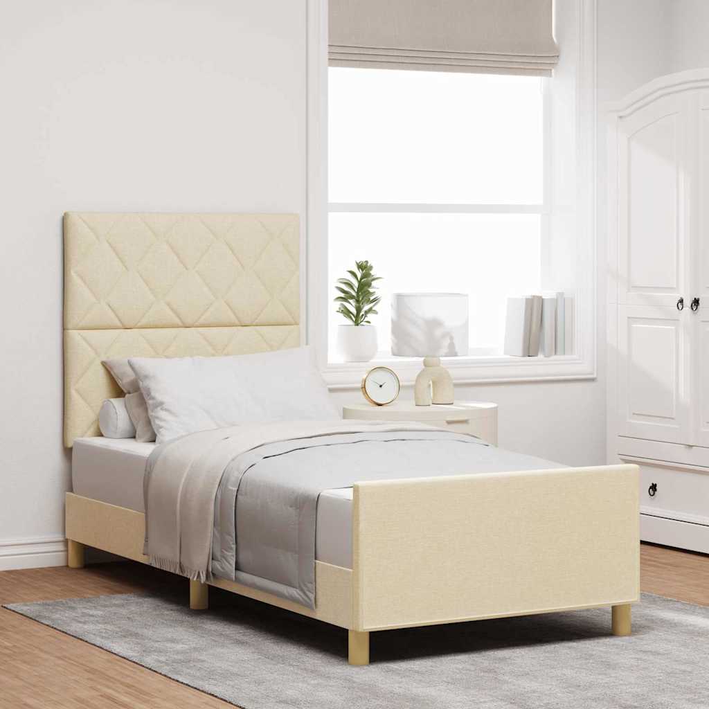 Sengestel med hovedgærde Creme 90 x 190 cm Stof