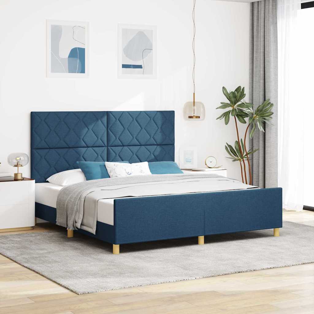 Sengestel med hovedgærde Blå 180 x 200 cm Stof