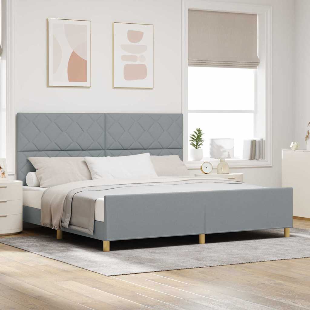 Sengestel med hovedgærde Lysegrå 200 x 200 cm Stof