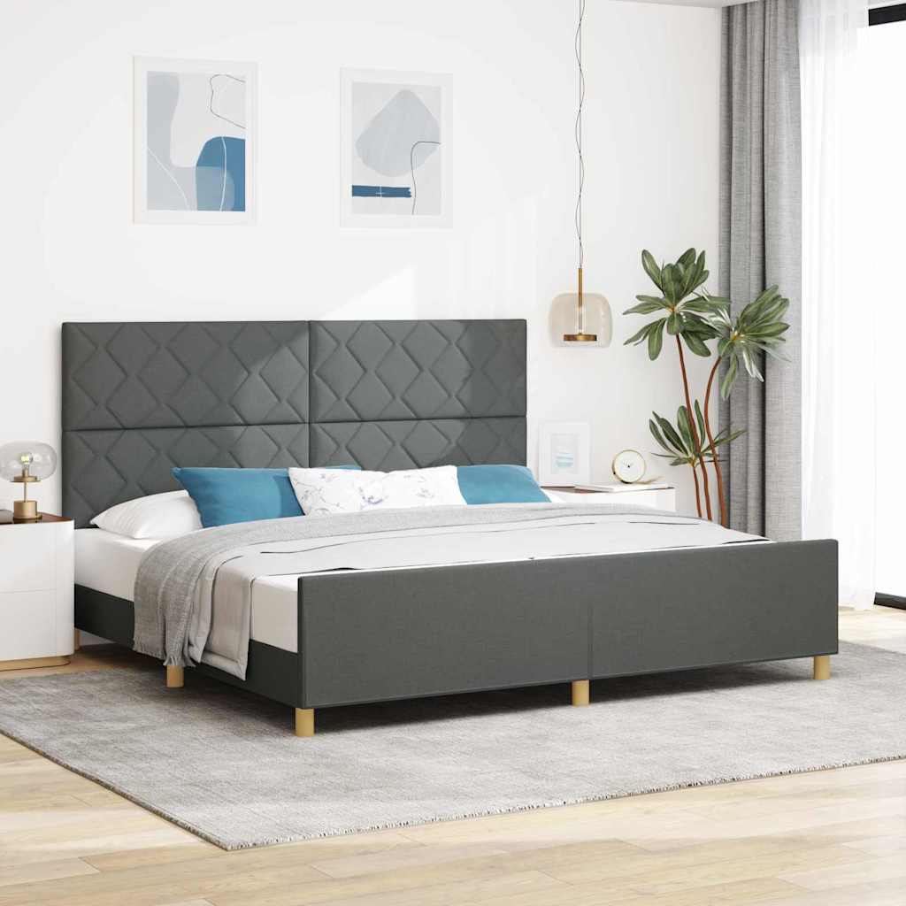 Sengestel med hovedgærde Mørkegrå 200 x 200 cm Stof