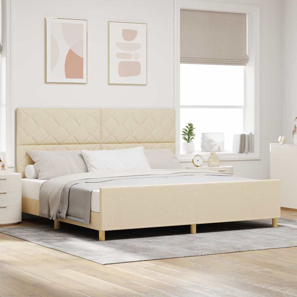 Sengestel med hovedgærde Creme 200 x 200 cm Stof