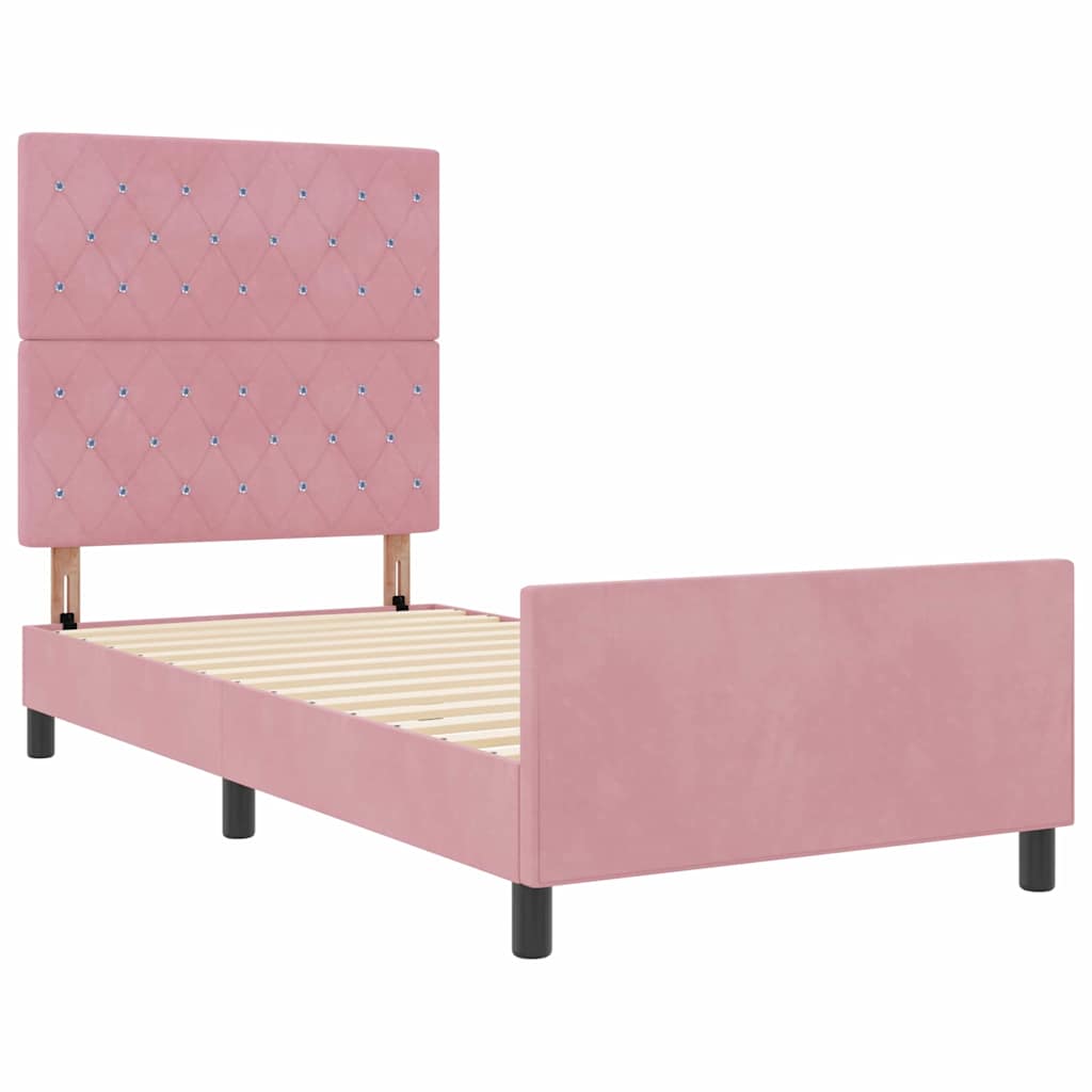 Box spring seng med hovedgærde Lyserød 90 x 190 cm Fløjl