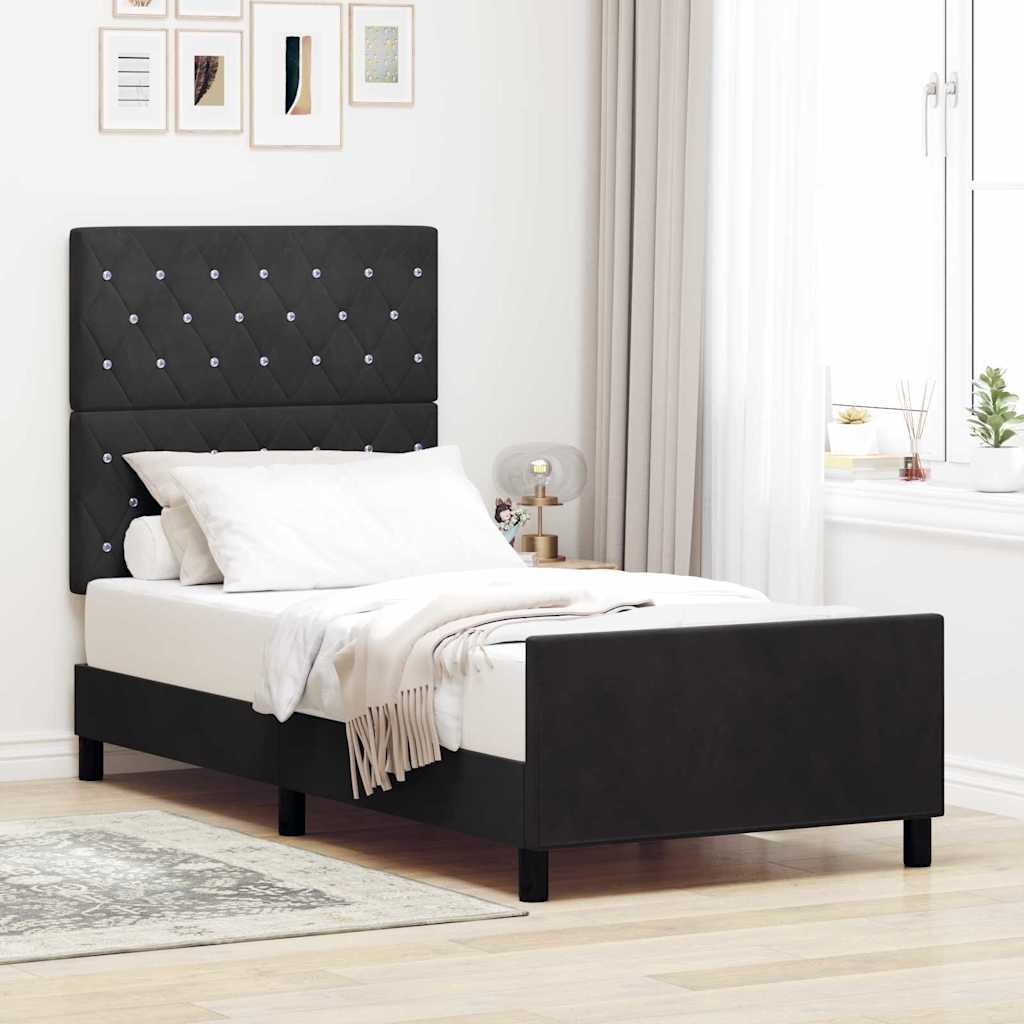 Box spring seng med hovedgærde Sort 90 x 200 cm Fløjl