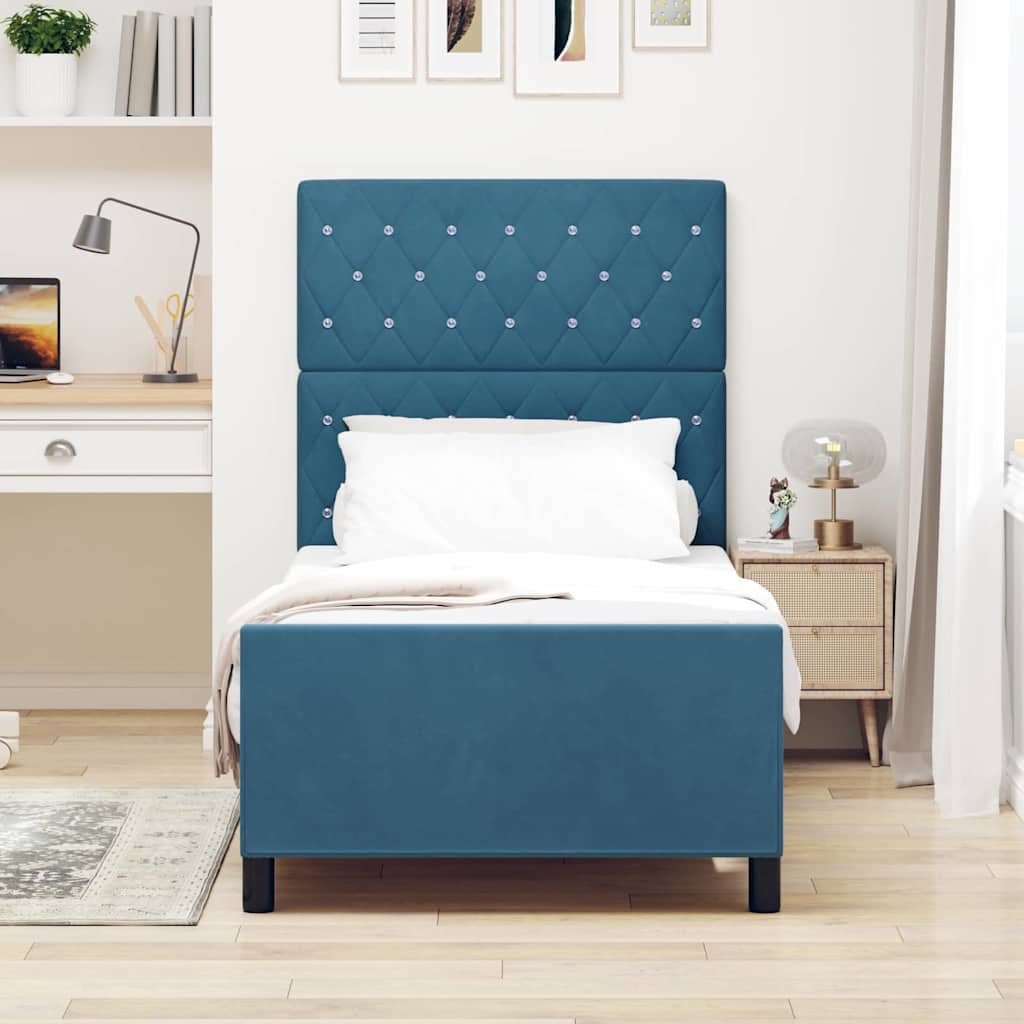 Box spring seng med hovedgærde Mørk blå 90 x 200 cm Fløjl
