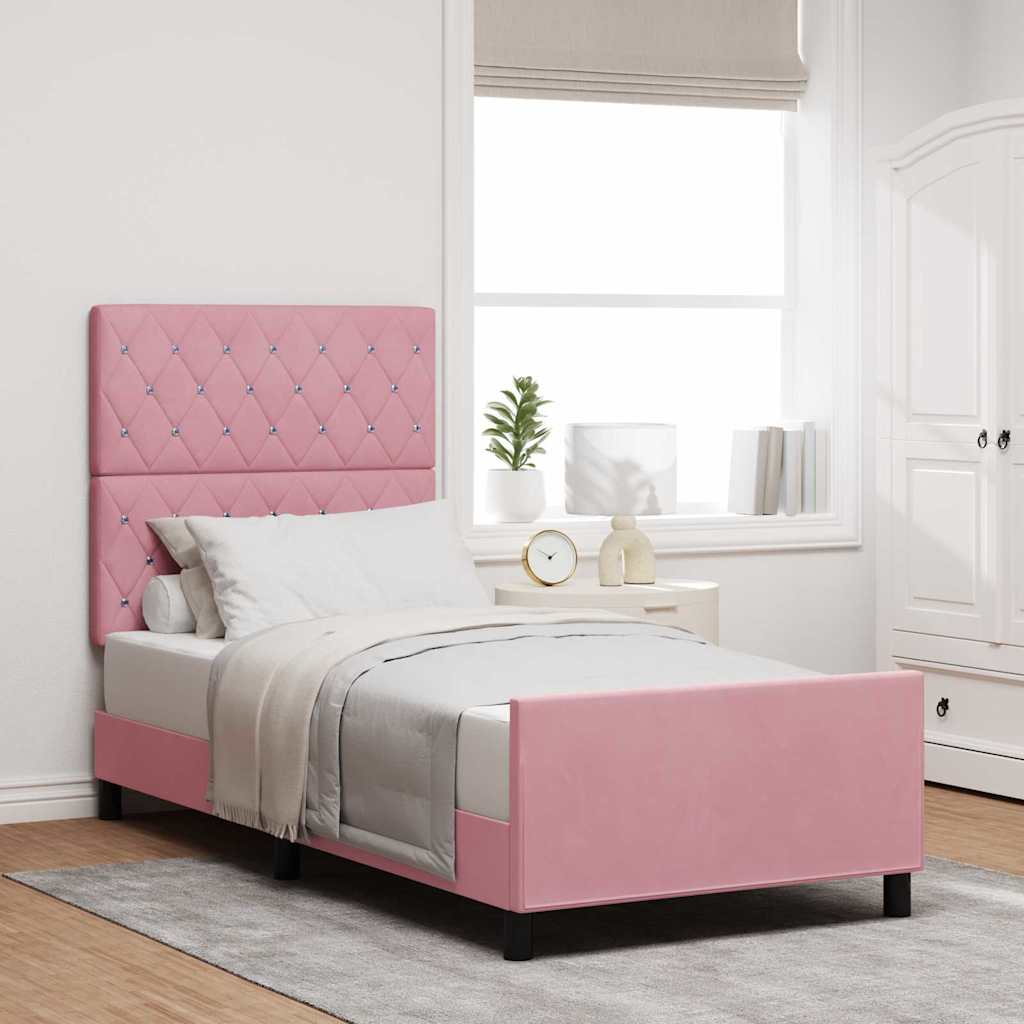 Box spring seng med hovedgærde Lyserød 90 x 200 cm Fløjl