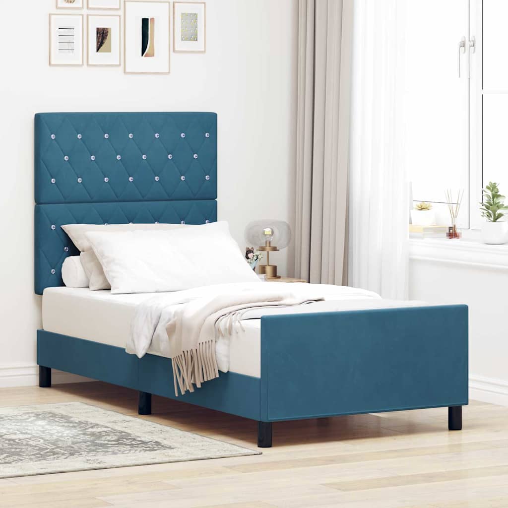 Box spring seng med hovedgærde Mørk blå 100 x 200 cm Fløjl