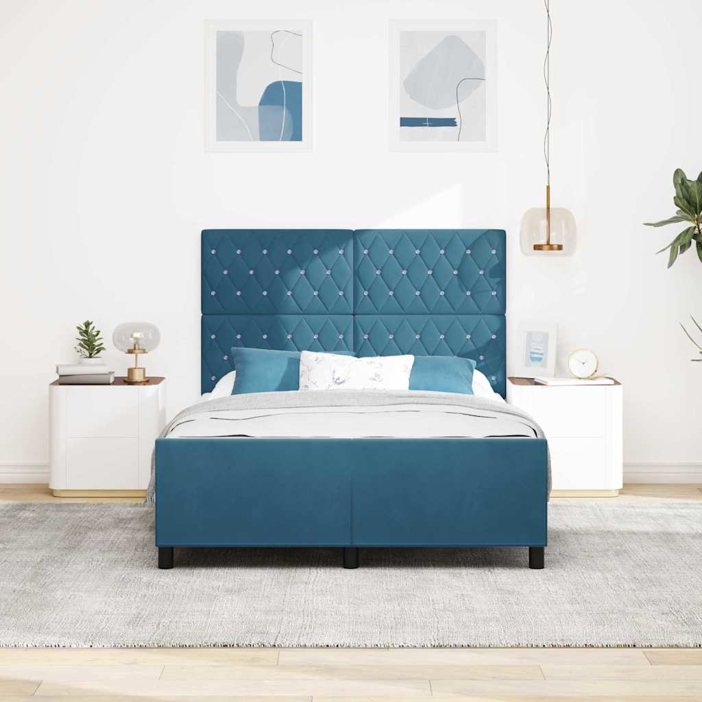 Box spring seng med hovedgærde Mørk blå 140 x 190 cm Fløjl