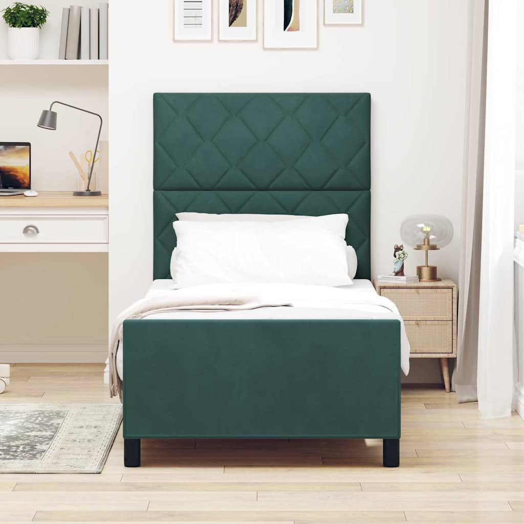 Box spring seng med hovedgærde Mørkegrøn 90 x 190 cm Fløjl