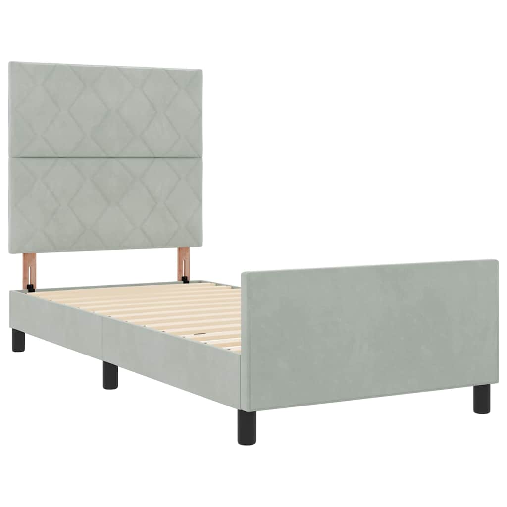 Box spring seng med hovedgærde Lysegrå 90 x 200 cm Fløjl