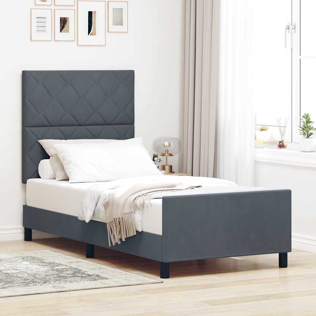 Box spring seng med hovedgærde Mørkegrå 90 x 200 cm Fløjl