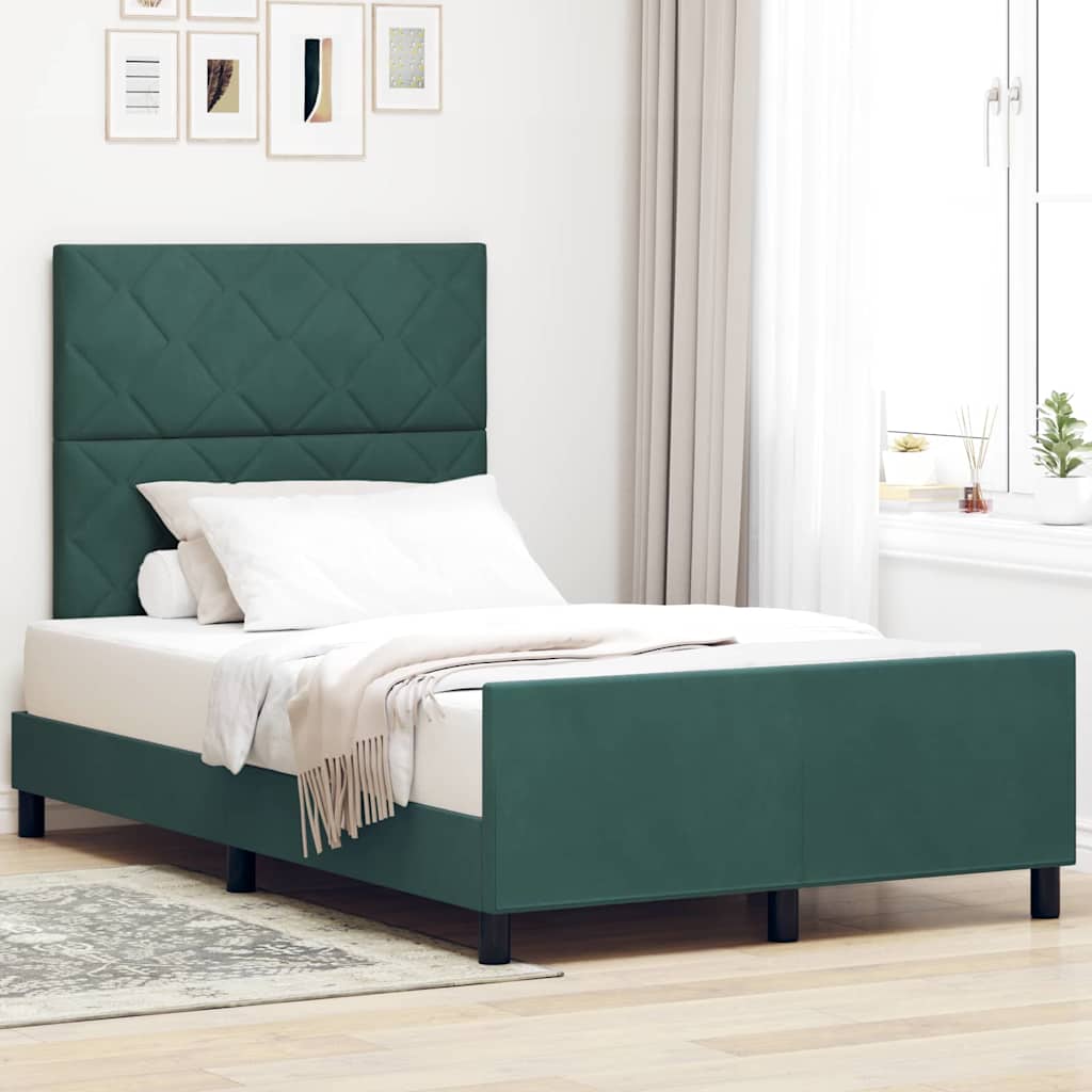Box spring seng med hovedgærde Mørkegrøn 120 x 190 cm Fløjl