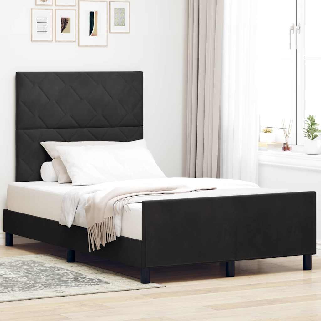 Box Spring Seng Med Hovedgærde Fløjl - Sort / 120 X 200 cm / Design med diamantblokke