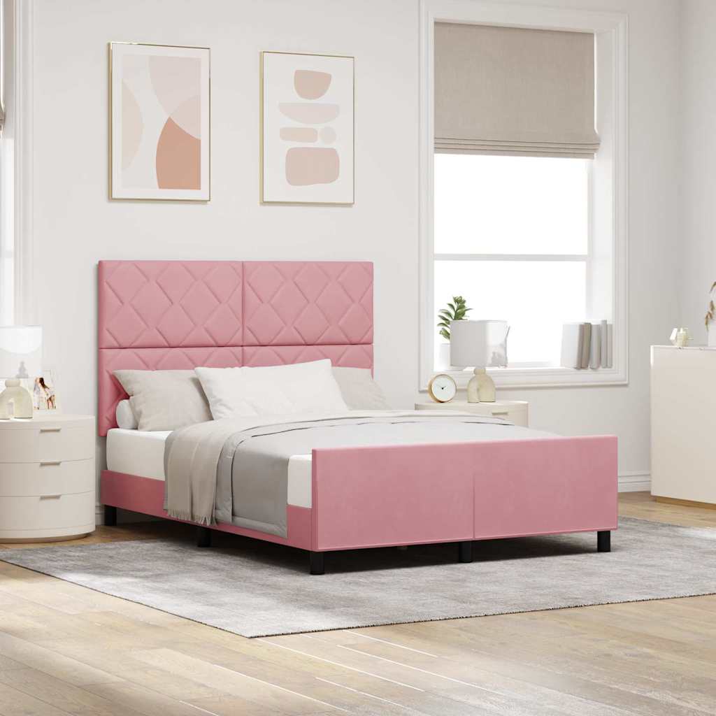 Box spring seng med hovedgærde Lyserød 140 x 190 cm Fløjl