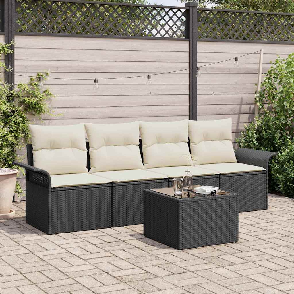 Havesofa Sæt 5 stk. Sort og Cream polyrattan