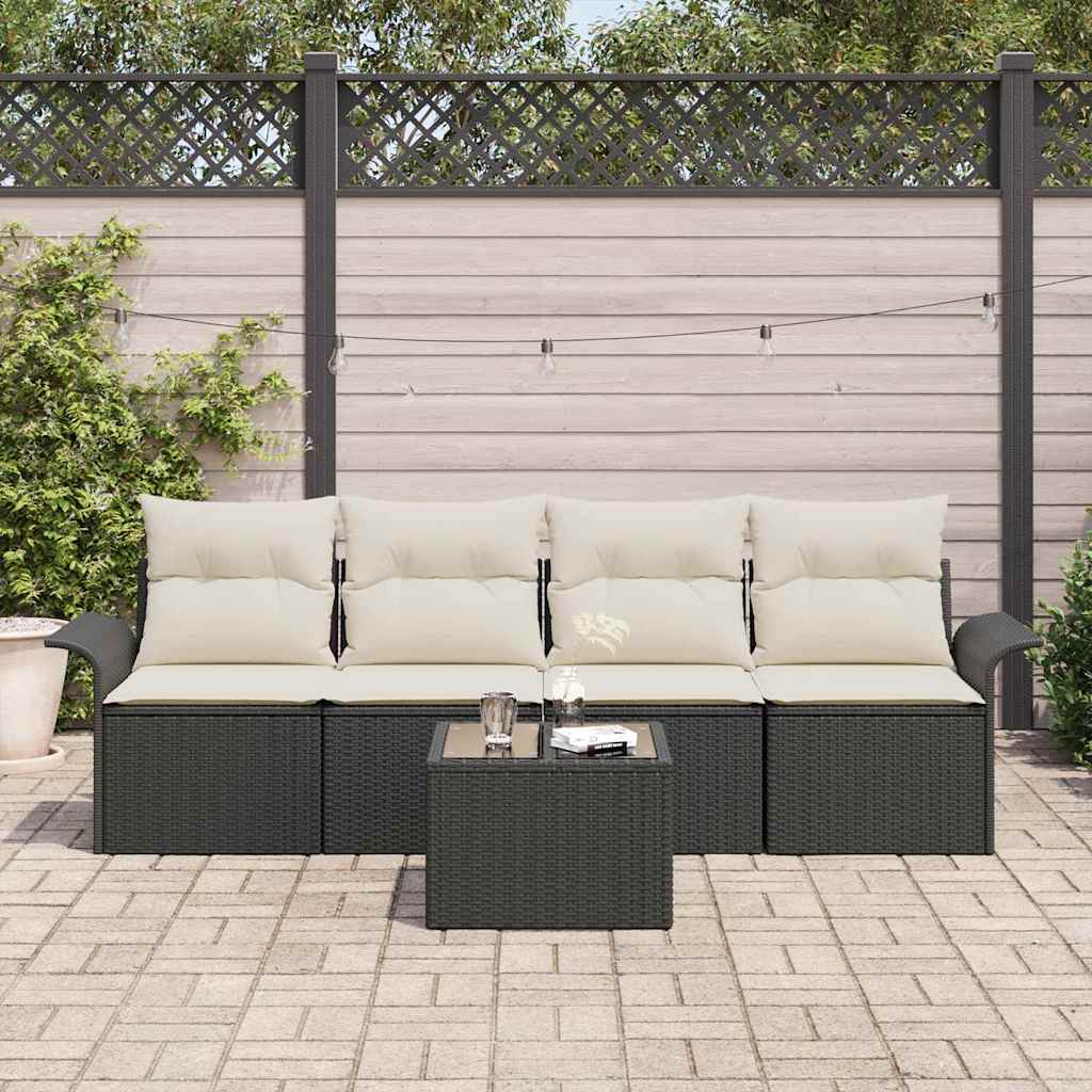Havesofa Sæt 5 stk. Sort og Cream polyrattan