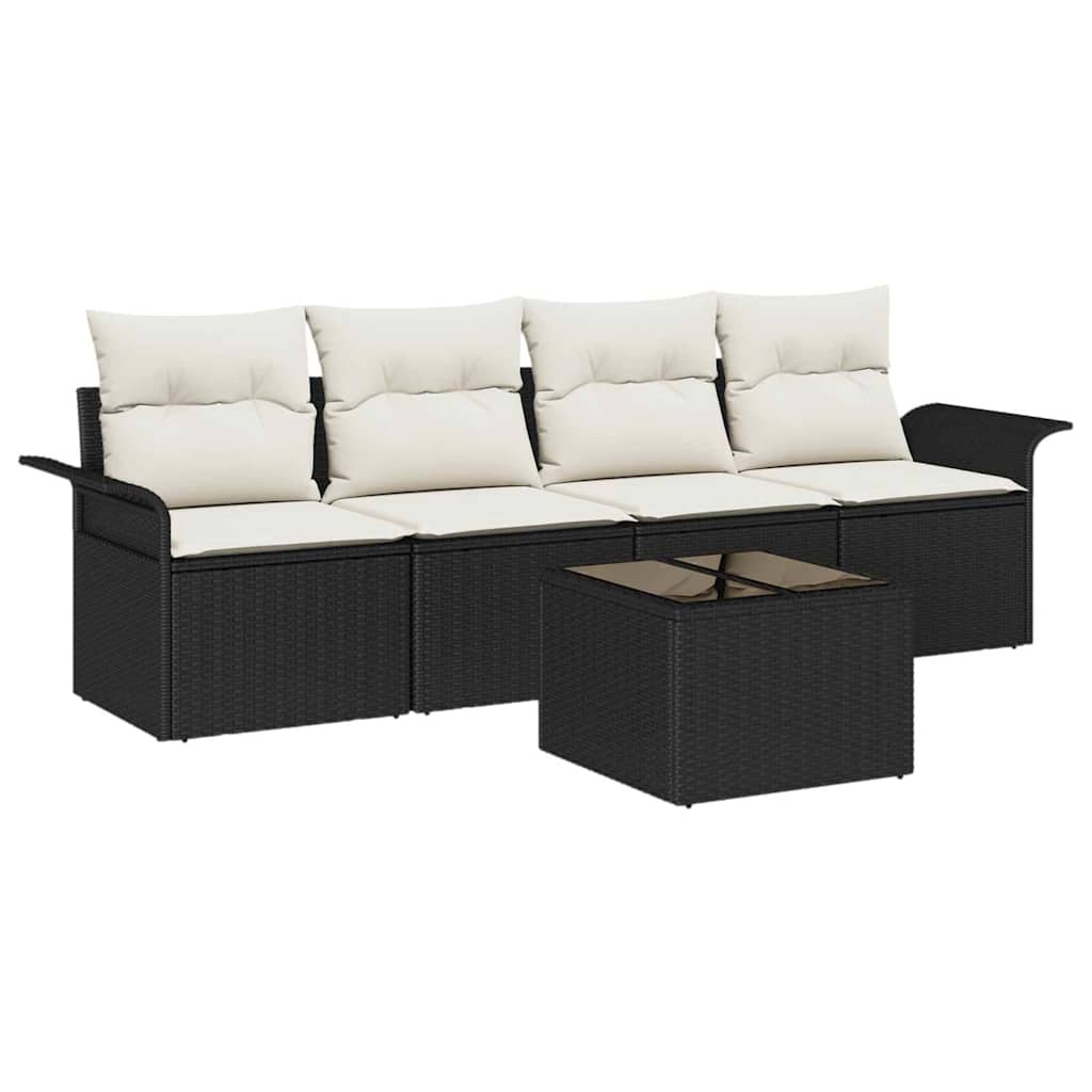 Havesofa Sæt 5 stk. Sort og Cream polyrattan
