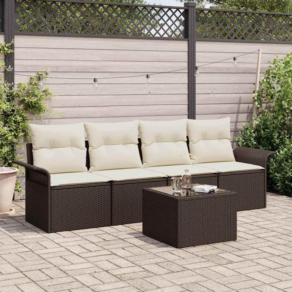 Havesofa Sæt 5 stk. Brun og Creme polyrattan