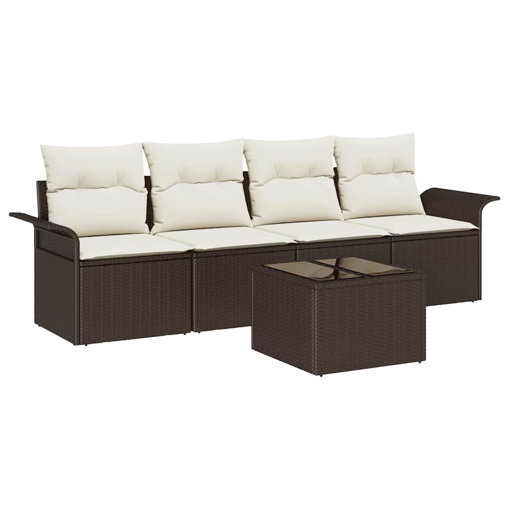 Havesofa Sæt 5 stk. Brun og Creme polyrattan