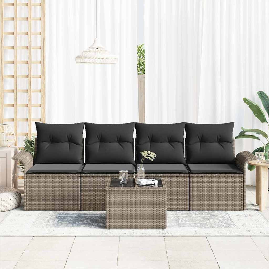 Havesofa Sæt 5 stk. Grå polyrattan