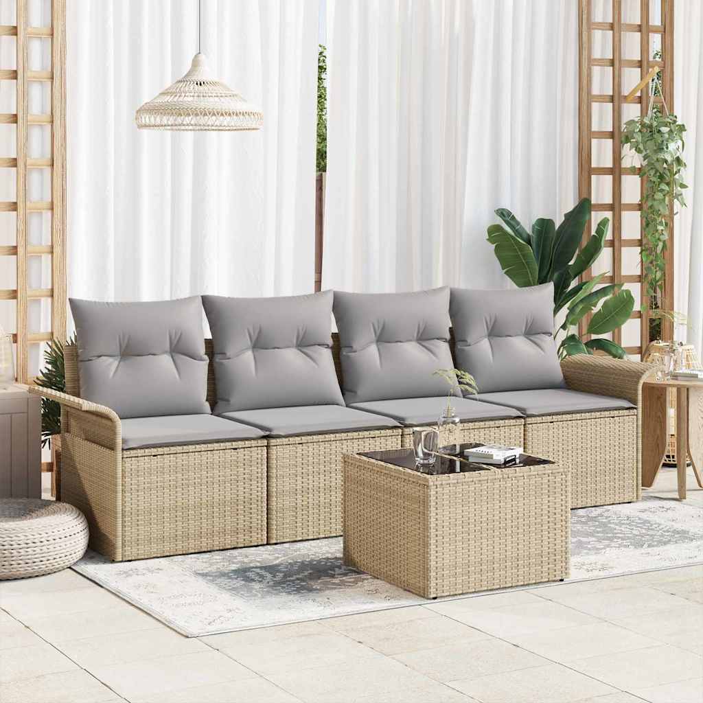Havesofa Sæt 5 stk. Beige og grå polyrattan
