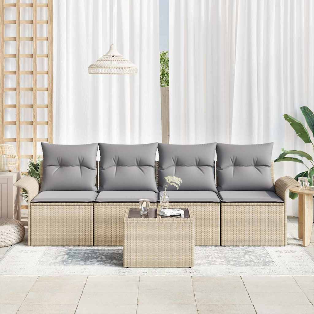 Havesofa Sæt 5 stk. Beige og grå polyrattan