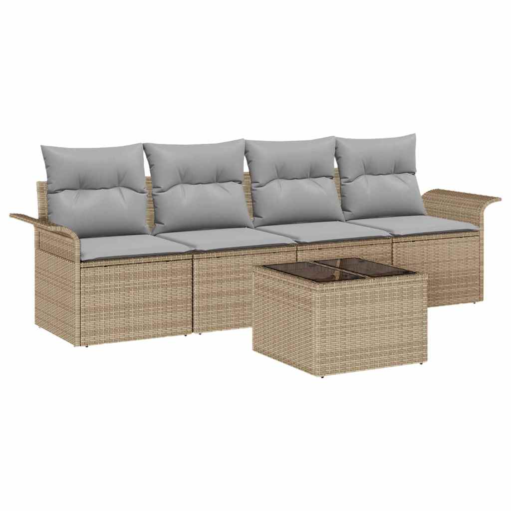 Havesofa Sæt 5 stk. Beige og grå polyrattan