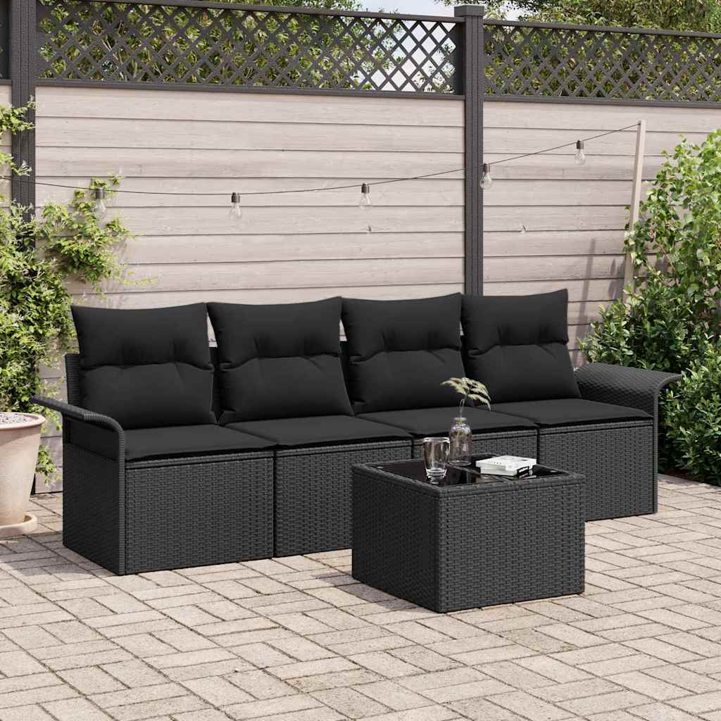 Havesofa Sæt 5 stk. Sort polyrattan