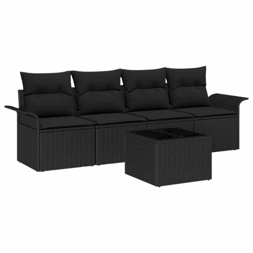 Havesofa Sæt 5 stk. Sort polyrattan
