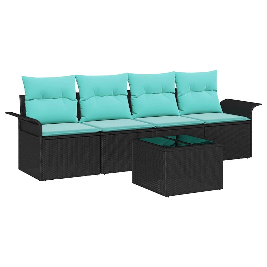 Havesofa Sæt 5 stk. Sort og turkis polyrattan