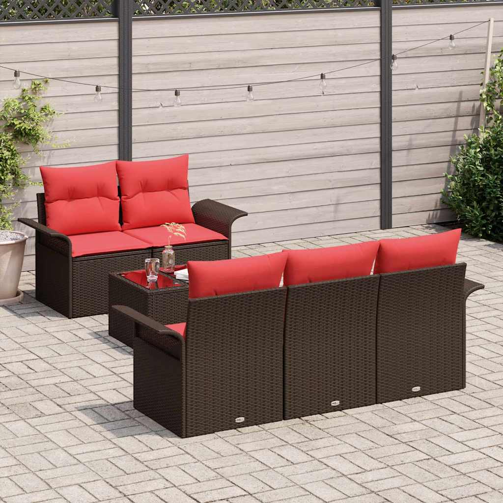 Havesofa Sæt 6 stk. Beige og Rød polyrattan