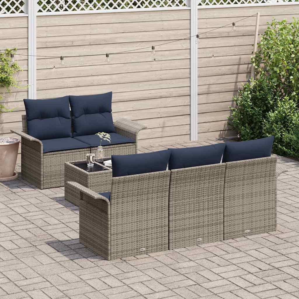 Havesofa Sæt 6 stk. Grå og Marineblå polyrattan