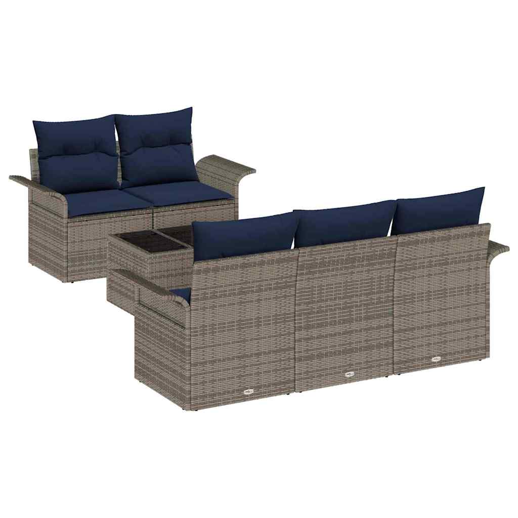 Havesofa Sæt 6 stk. Grå og Marineblå polyrattan